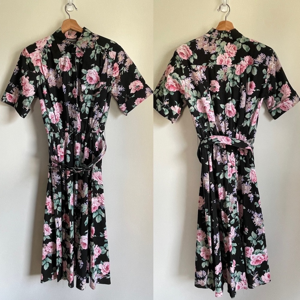 Vintage Floral SL Fashions Belted Midi Dress